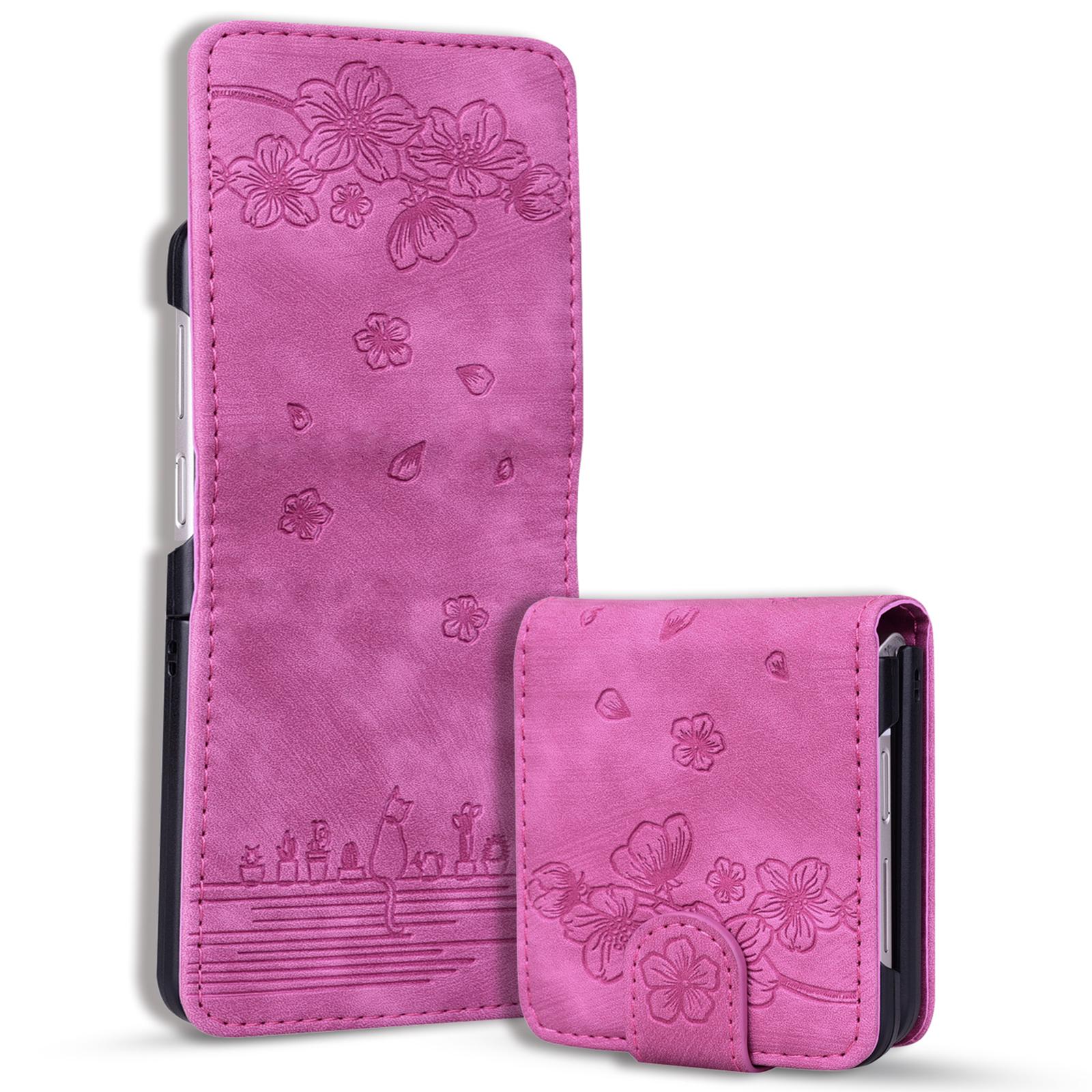 

For Samsung Galaxy Z Flip6 5G Case Leather+PC Cherry Blossom Phone Cover Card Holder Rose