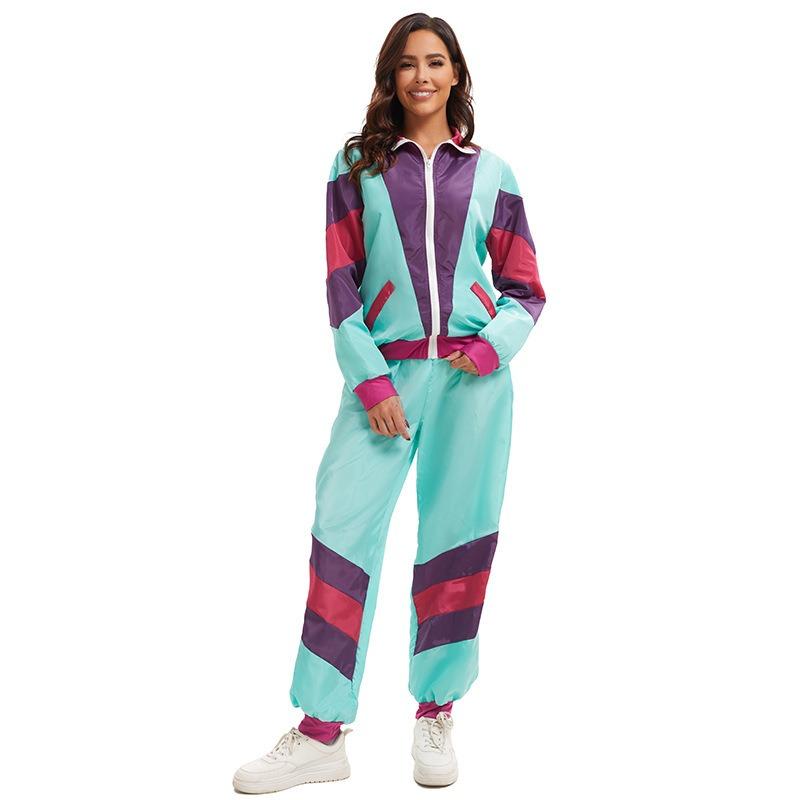 New Women's Retro Thin Sportswear Disco Dance Suit Two Sports Suit Stage Performance Suit