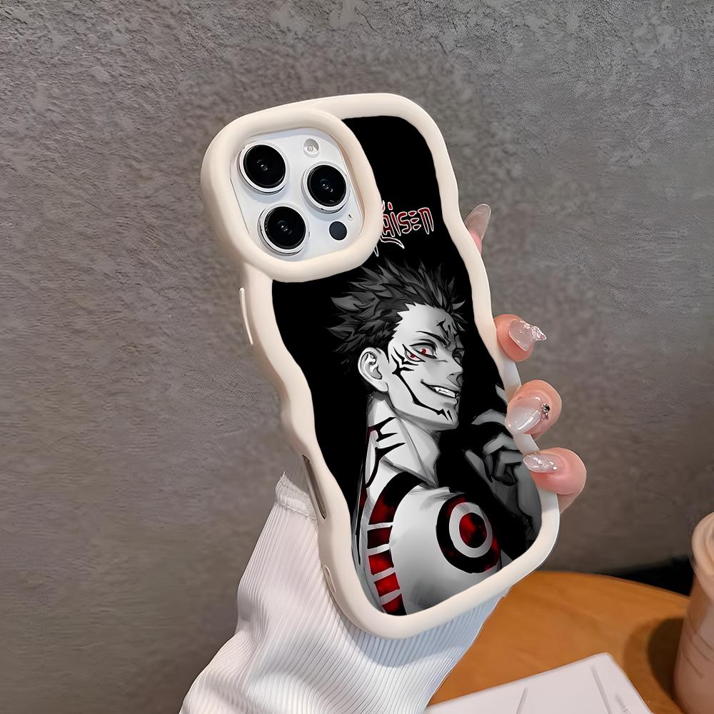 Jujutsu Kaisen Sukuna Mobile Phone Case for iPhone 17 16 15 14 13 12 11 Air Pro Max Plus Wavy Edge TPU Colorful Cover Pretty