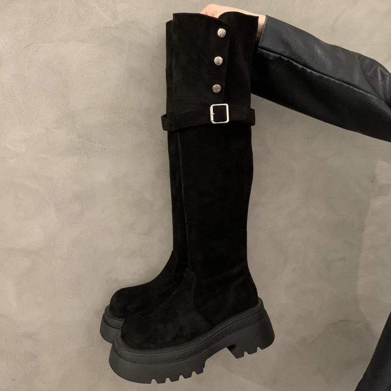 Korean Version of Casual Platform Boots Children's Sleeve Round Head 2025 Autumn New Thick Heel Knee Knight Women's Boots
