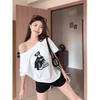 Slant Shoulder Slack Off-the-shoulder Sexy Short-sleeved T-shirt Women's Summer Niche Personality Korean Loose Top Trend