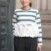 Frühjahr 2026 Damen Gestreiftes Patchwork Besticktes Floral Knöpfe Langarm Oberteil