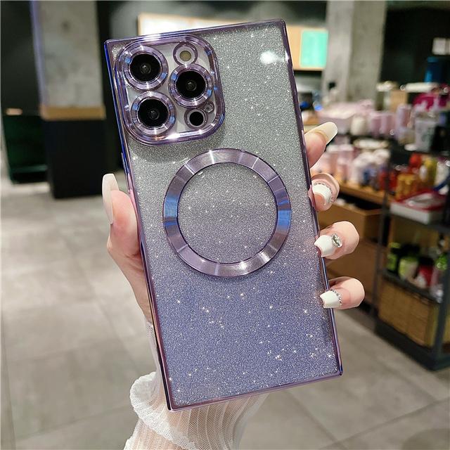 For iPhone 15 Pro Max Luxury Plating Magsafe Magnetic Frame Glitter Phone Case For iPhone 11 12 13 14 15 16Plus Protective Cover
