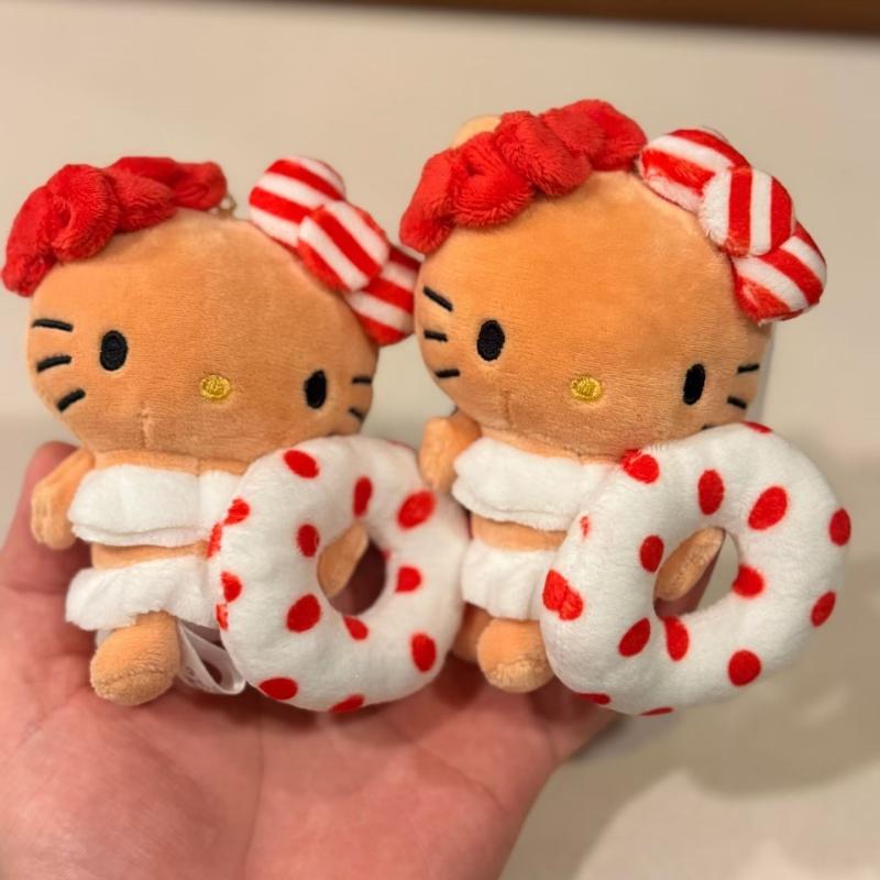 12cm Summer black Tanned Skin Series Float Ring Plush Toy Keychain Red White Kitty cat Stuffed Backpack Charm