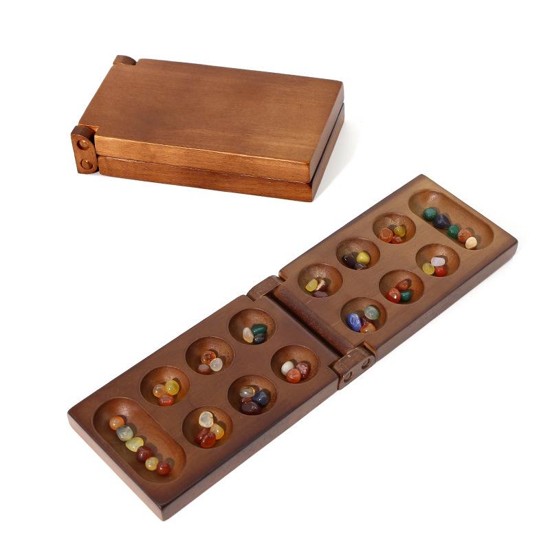 Youmai Wooden African Gem Checkers: Educational Board Game with Storage Box