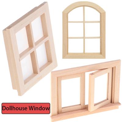 1pcs  DIY Double Window 1/12 Dollhouse Furniture Doll House Window Wooden Accessories Pretend Play Toy for Kids