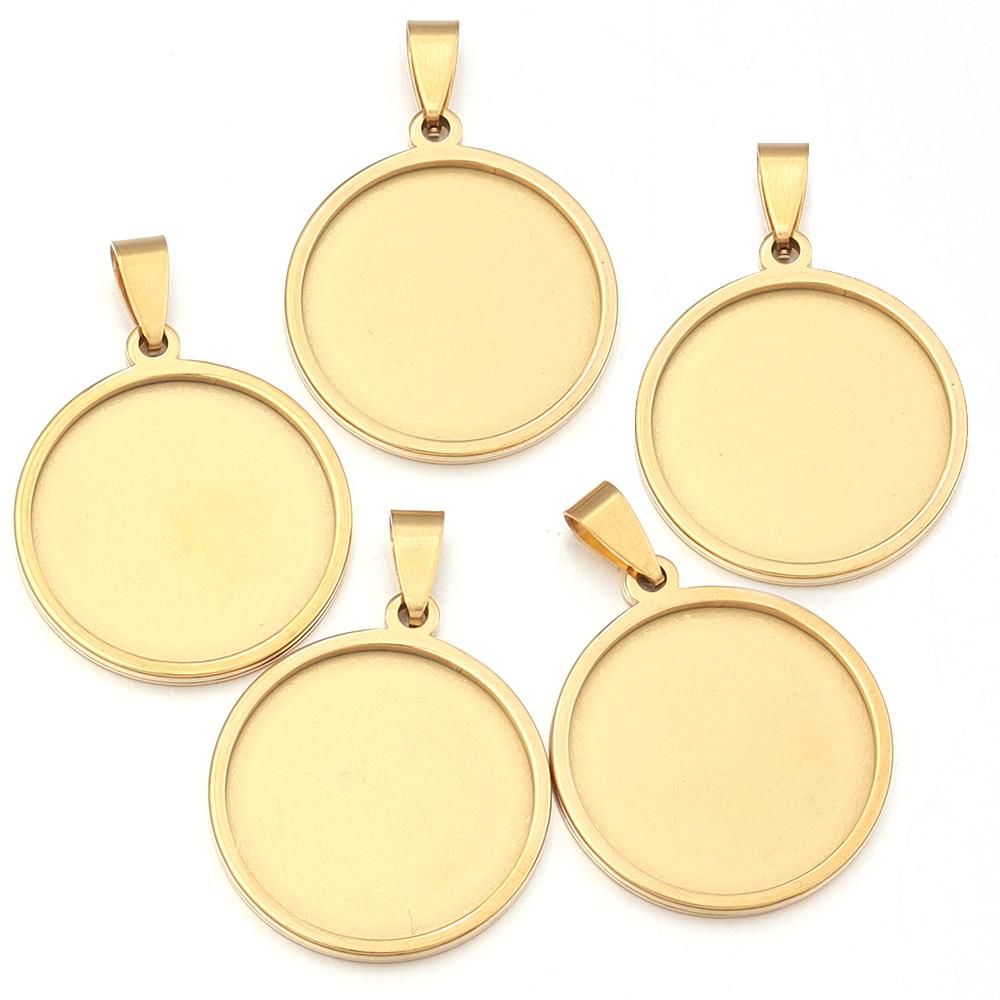 5pcs/Lot Thick 18/20/25/30/35/40mm Round Stainless Steel Round Blank Base for Pendants Tray Cabochon Cameo Bases Setting Jewelry