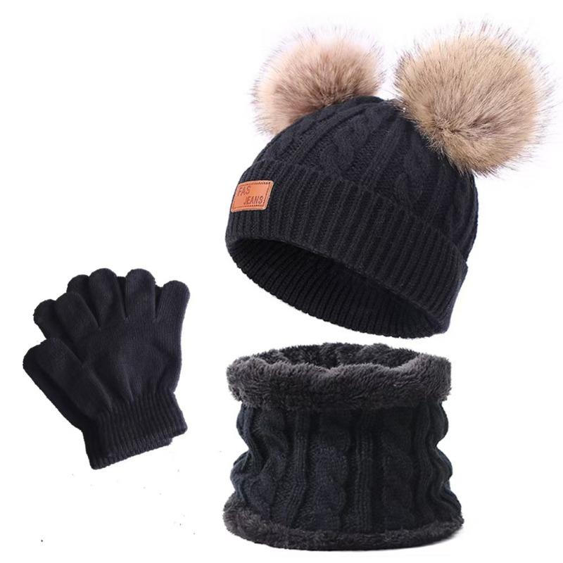 Plucked European and American Children's Hats, Scarves, Gloves, Three Piece Set, Autumn and Winter New Warm Baby Hat