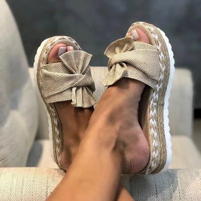 Ciabatte da donna estate 2024 con plateau e zeppe con tacco medio, papillon, punta aperta, sandali alla moda, scarpe da spiaggia e da esterno, scarpe da donna