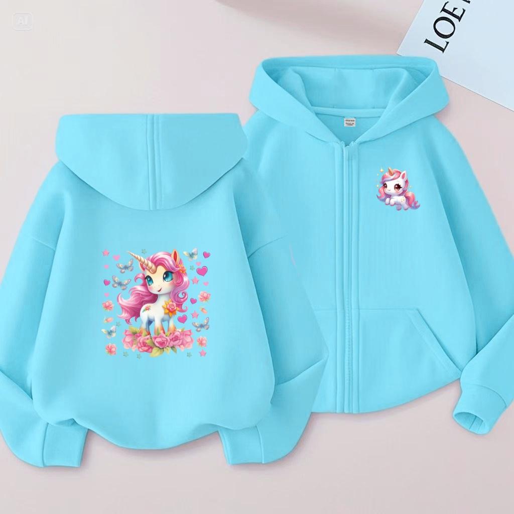 Girls Boy Leisure Sweatshirt Coat Children's Pretty Girl Pink Gift Charming Unicorn Cardigan Hoodies Kawaii Zipper Style
