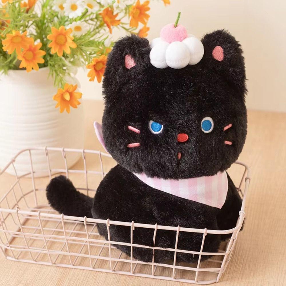 with Cream Cake Black Cat Plush Toy PP Cotton Meow Meow Plush Toys  Festive Decor