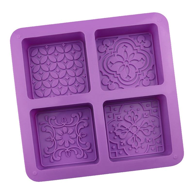 

Квадратная форма для мыла на 4 ячейки с цветочным дизайном - силиконовые формы для изготовления мыла для DIY проектов синий