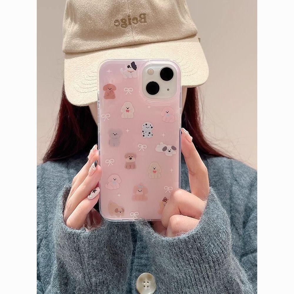 Cartoon bow puppy iPhone17promax mobile phone case Air suitable for Apple 16promax white background imd