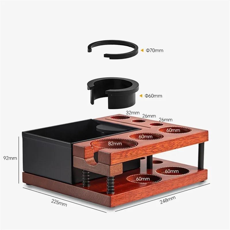 Spring Coffee Tamper Holder with Knock Box Double-layer Solid Wood Distributor Universal Portafilter & Puck Screen Storage Base