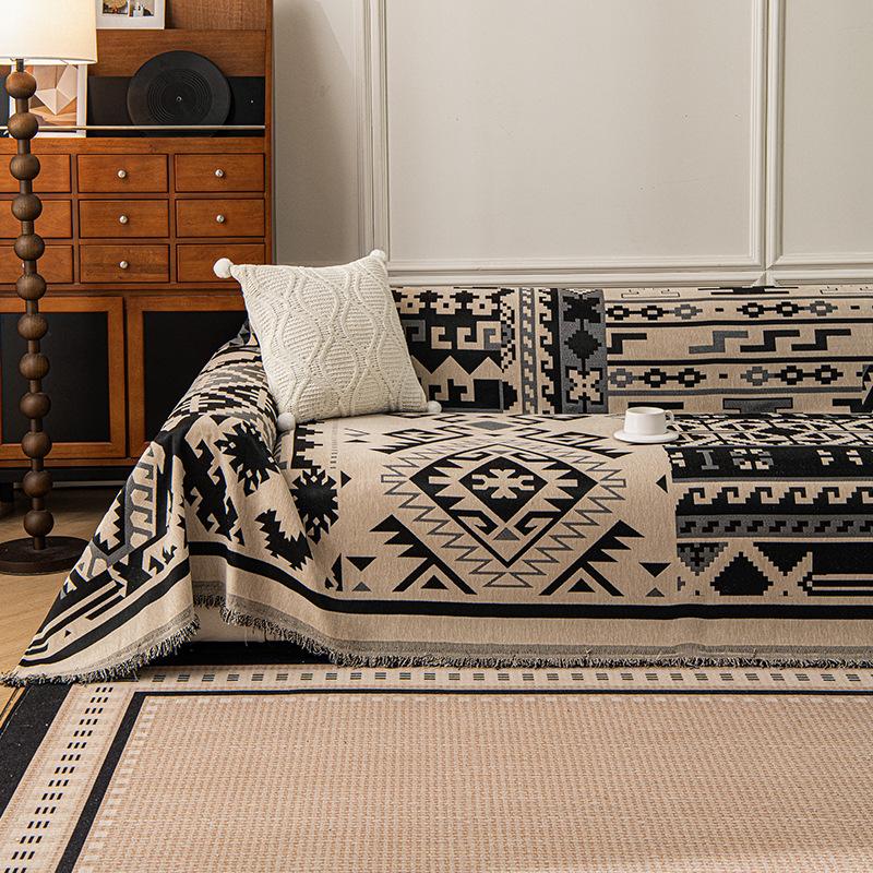 Nordic Geometric Pattern Sofa Towel Thick Tassel Edging One Piece Dust Cover Universal All Season Sofa Throw