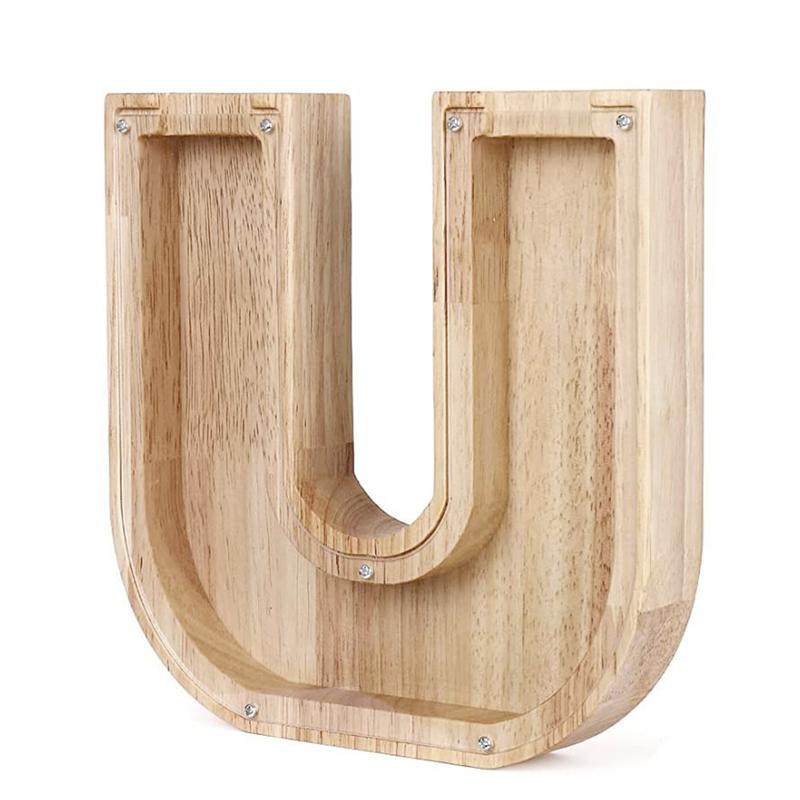 26 English Alphabet Piggy Bank Wooden Coin Money Saving Box Jar Coins Storage Box Desktop Ornament Home Decor Gifts