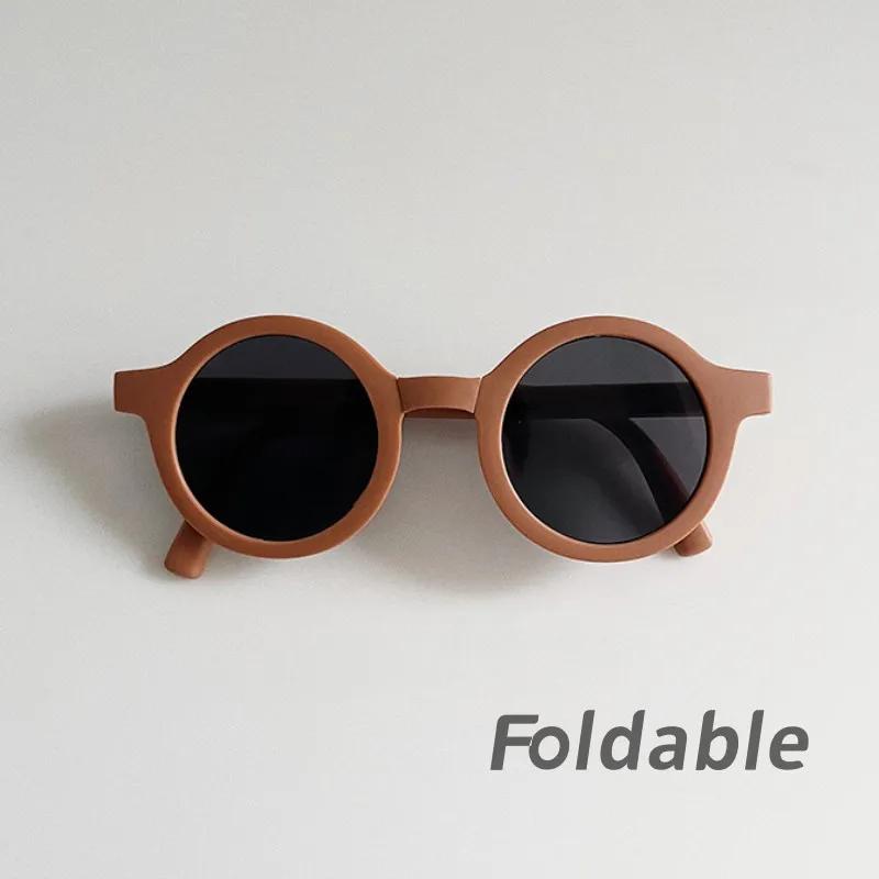 Fashion Vintage Foldable Sunglasses For Kids Girls Boys Outdoor Uv Protection Eyewear Flexible Portable Round Frame Sun Glasses
