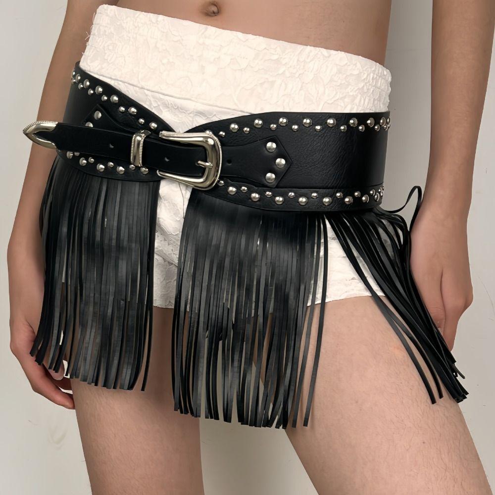 Spicy Girl Rrivet Belt Punk Style Pu Tassel Waistbands Simple Skirt Decoration  Female/Girls