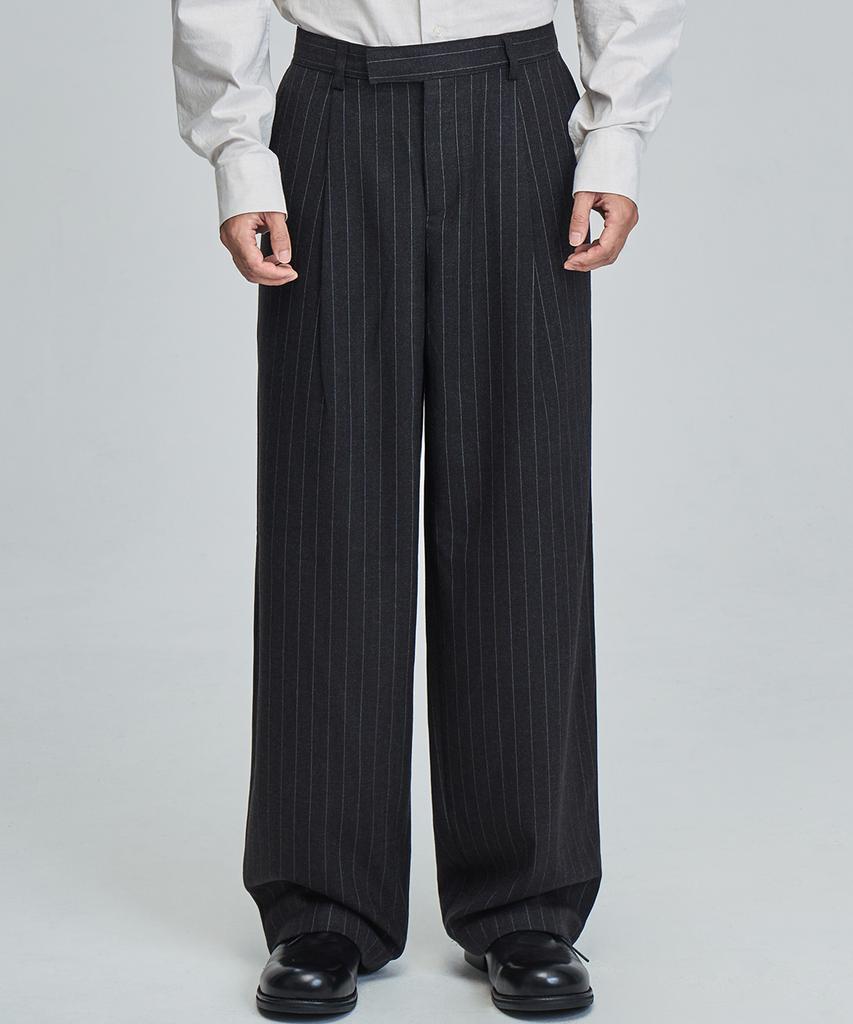 PRAIRIE Striped Wide Slacks (Black)