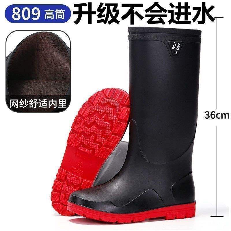 Rain Shoes Men's Closed New Waterproof Shoes Outdoor Water Boots Kitchen Non-slip Work Rubber Shoes Velvet Cotton Warm Rain Boots