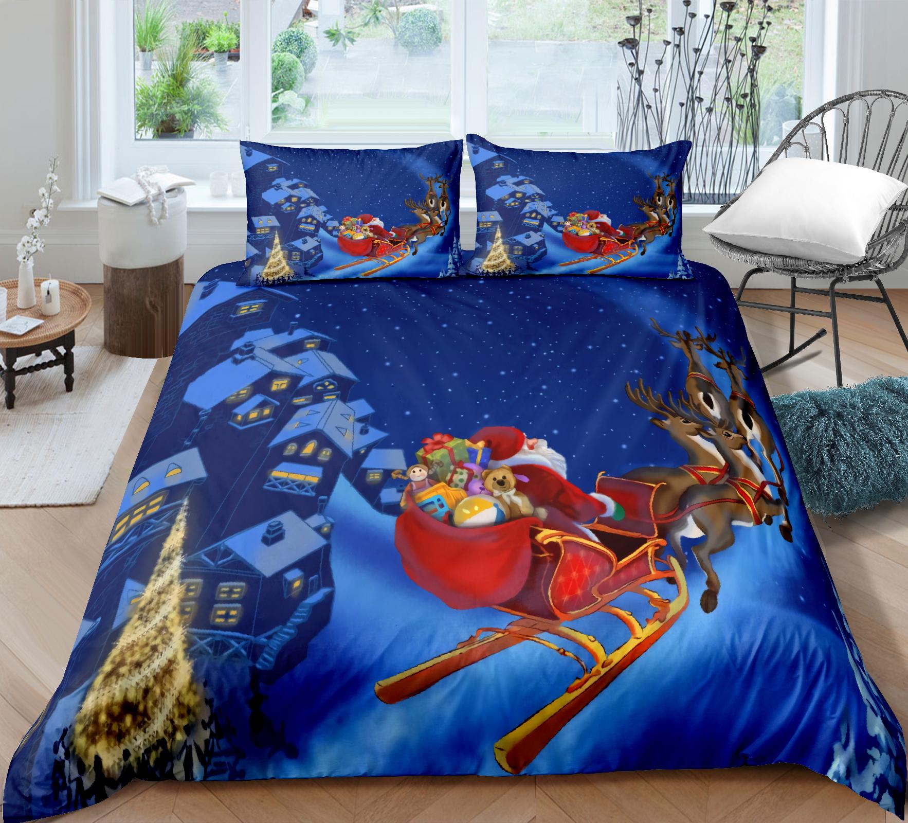 

Christmas Bedding Set stic Christmas Santa Tree Snowman Pattern Printed Bedspread Duvet Cover With Pillow Sham For All Seasons (135x200cm)