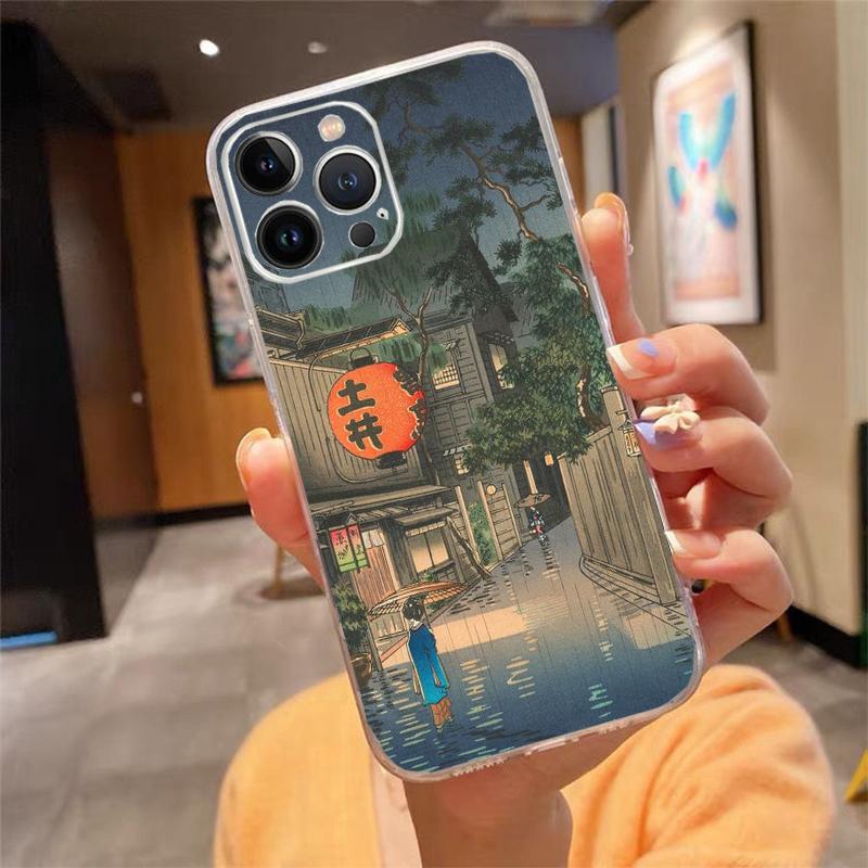 Phone Case For iphone 17 Air 17 Pro Max 16 15 14 13 Pro Max 15 16 Pro 15Plus Japanese style Art Crane Fuji Mountain