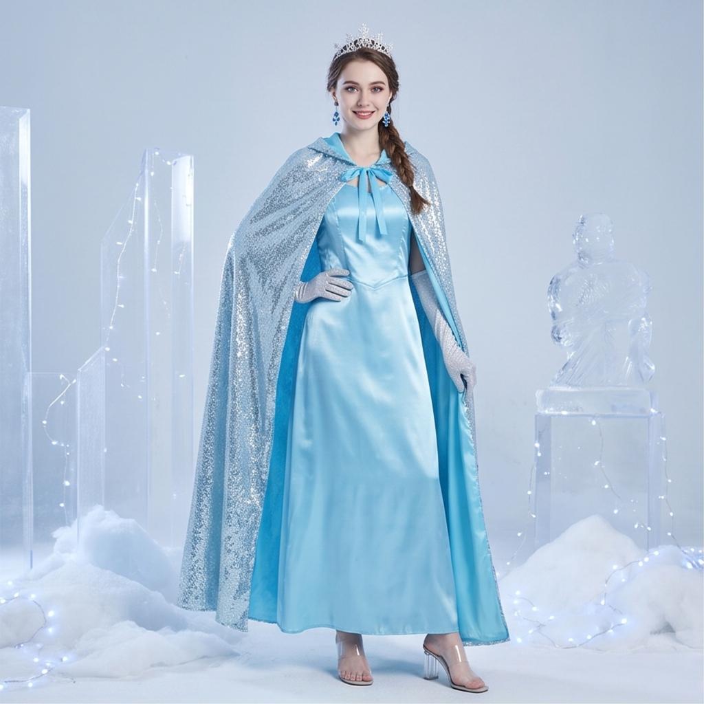 Unisex Hooded Cape, Adult Sequined Cloak for Halloween Role Play Costume
