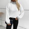 Vintage Loose Knitwear Pullover Sweater Long Sleeve Stand Color Multicolor Top for Autumn Winter