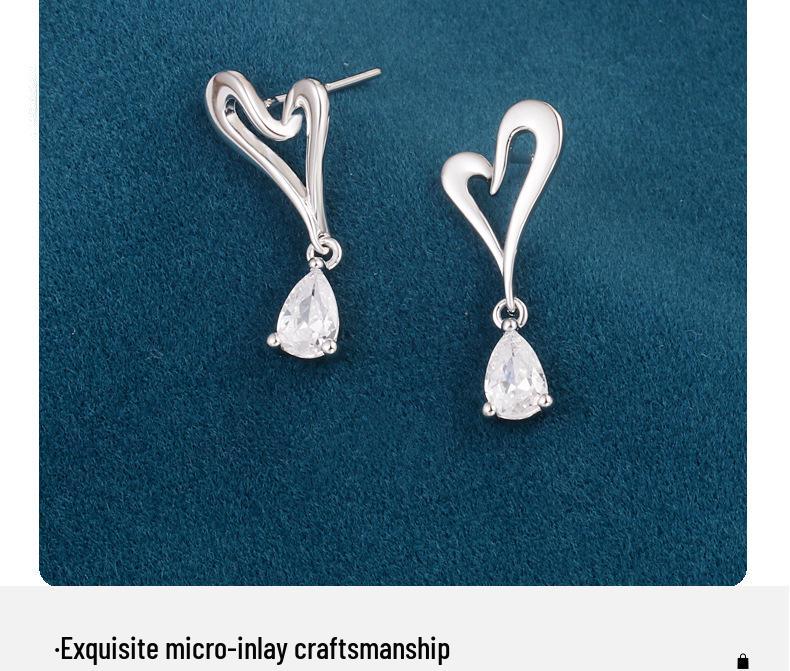 S925 Sterling Silver Heart & Water Drop Earrings for Women – 2026 New Luxury Design, Hot-Selling Dangle Style.