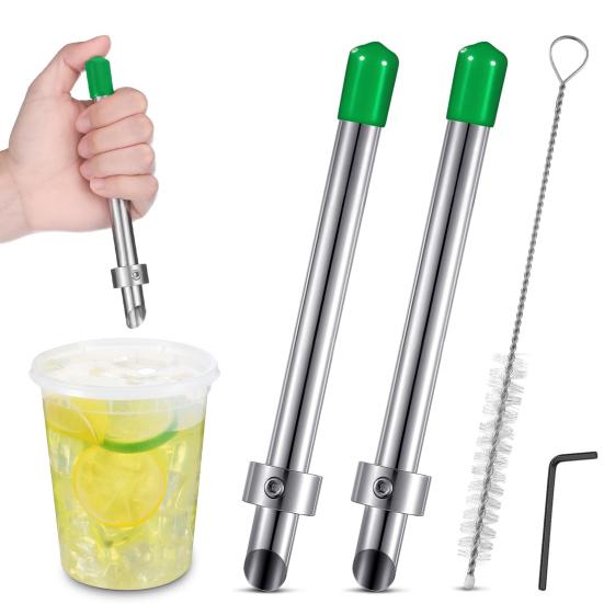 Stainless Steel Puncher for Plastic Lids Beverage Cup Lid Puncher Adjustable Depth Straw Hole Punch Tool for Lemonade Cups Takeout Lids