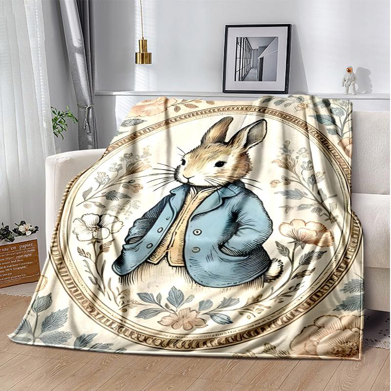 Peter Rabbit Flannel Blanket Soft Warm All-Season Throw, Design for Camping, Car Travel, Hiking Sofa, Bed, Office Perfect Gift for Parties