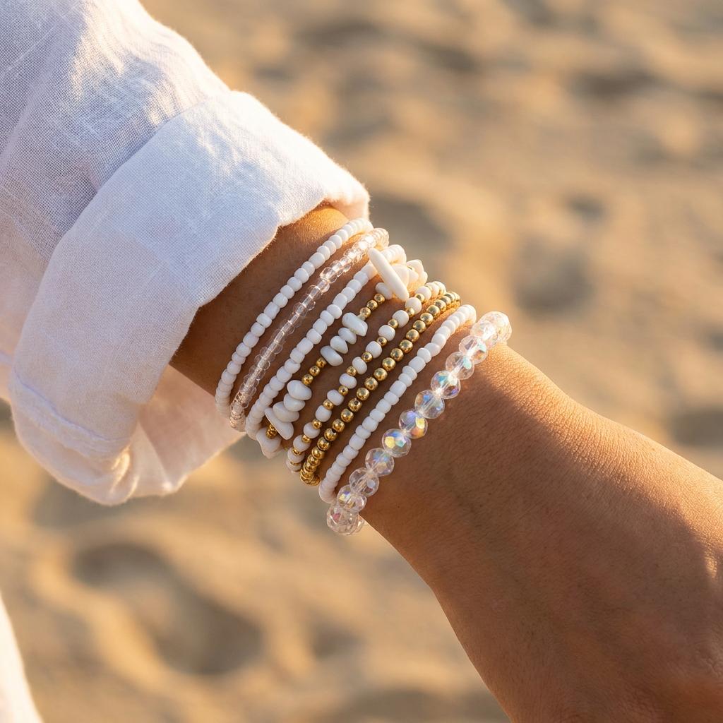 8 Pcs/Set Bohemian Handmade Crystal Rice Beads Bracelets for Women Men Multi Layer Stacking Resin Stone Bracelet Jewelry Gifts