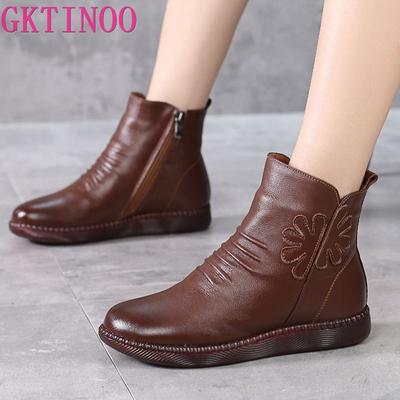 Fashion GKTINOO Genuine Leather Women Boots 2025 Winter Natural Wool Fur Genuine Leather Women Snow Boots Large Size Women Winter Shoes