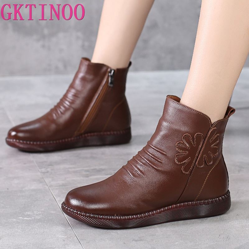 GKTINOO Genuine Leather Women Boots 2025 Winter Natural Wool Fur Genuine Leather Women Snow Boots Large Size Women Winter Shoes