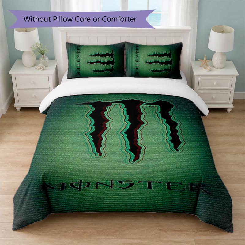 Set Copripiumino Monster Energy Stampa 3 Pezzi 1 Copripiumino e 2 Federe Biancheria da Letto Morbida per Camera da Letto Domestica