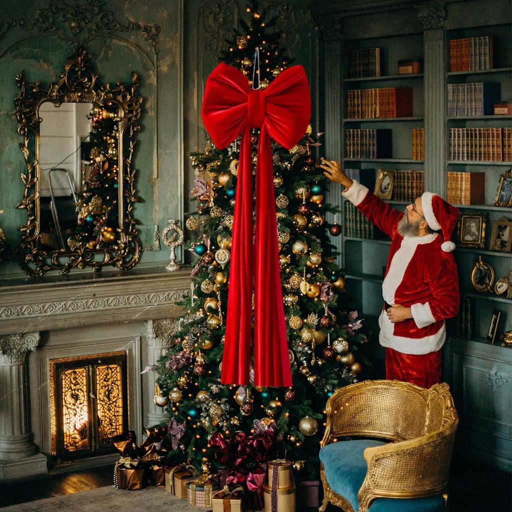 Christmas Bow Bow Supplies Bowknot with Long Streamers Xmas Decor Ornament for Wedding Home Holiday Window Porch
