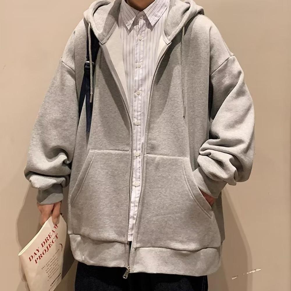 Мужская толстовка с плюшем на осень свободного кроя однотонная универсальная повседневная дышащая спортивная куртка на молнии XXXXXL 2490₽