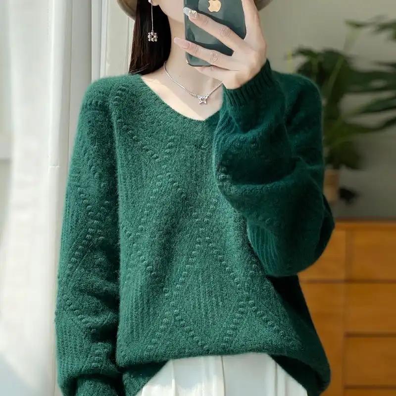 Sweater for Women Autumn Winter Thickened Pullover Warm Knitted Striped Crew Neck Base Layer Stretchy Long Sleeve Oversize Jumper Tops