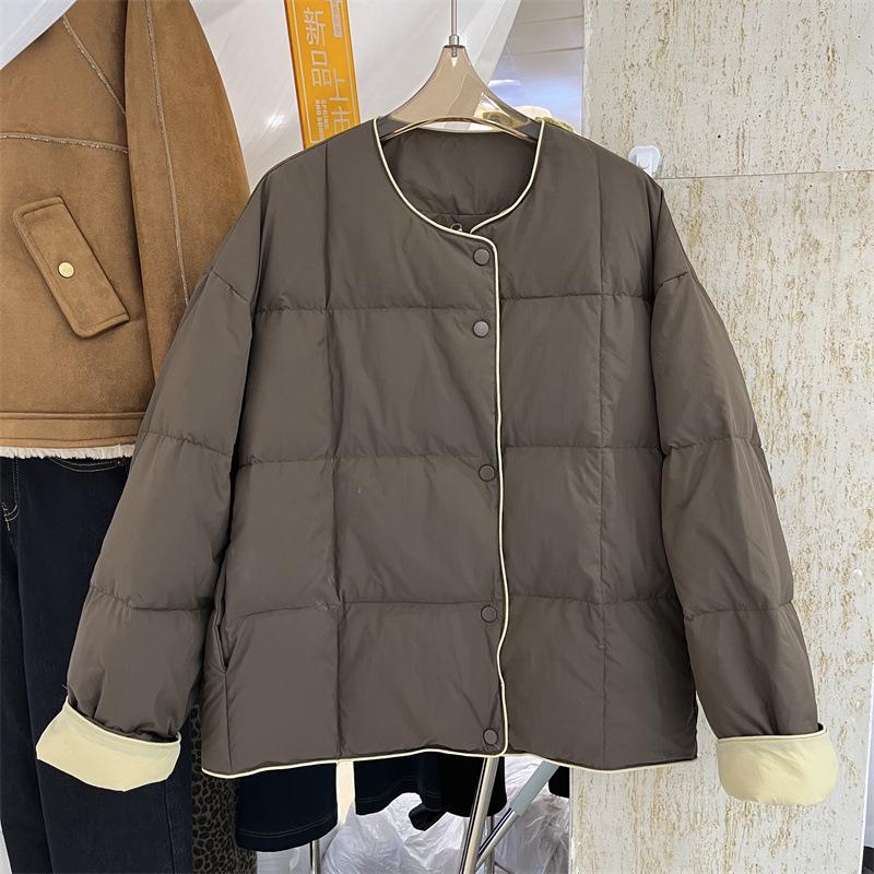 Women's Korean Style Collarless White Duck Down Jacket - Warm, Versatile, Trendy Winter Fashion