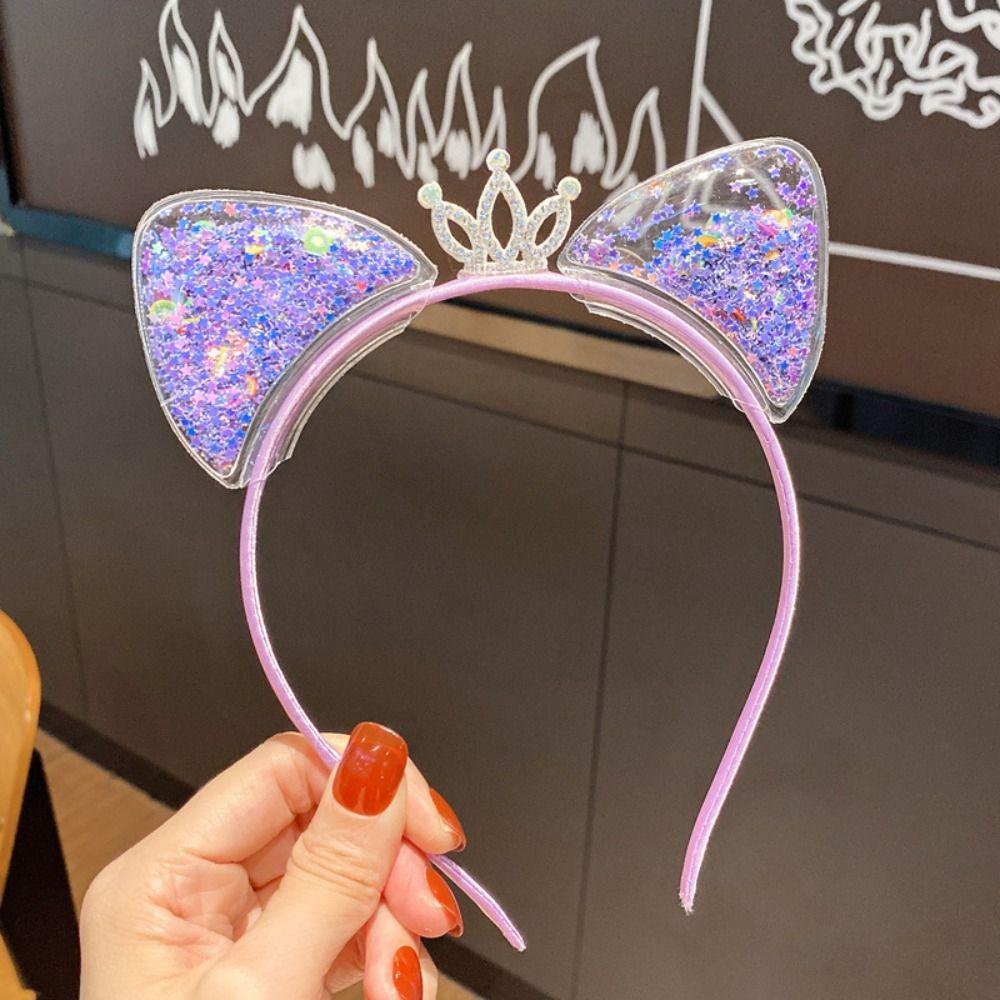 Sequin Quicksand Hair Band Crown Transparent Hair Hoops Creative Cat Ear Headbands  Children
