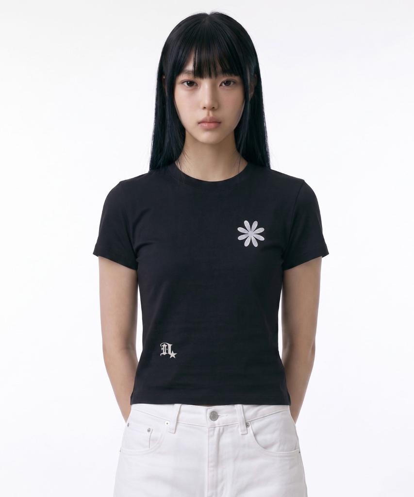 Damiswi Reflective Signature D-Logo Crop T-Shirt_Black