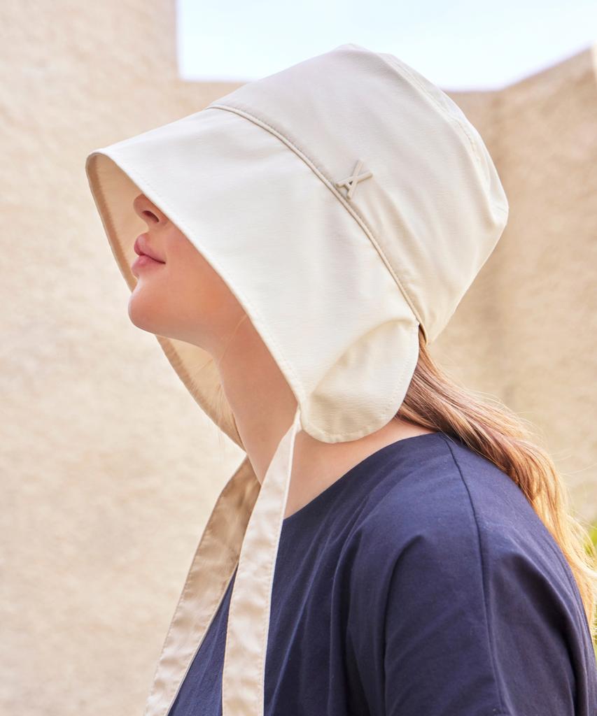 Bajal Studded Logo Strap Bonnet Hat Cream