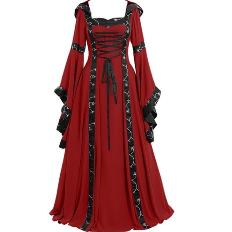 

Gothic Women Vintage Medieval Dress Gothic Maxi Halloween Cosplay Dress Retro Long Gown Dress XXXL червоний