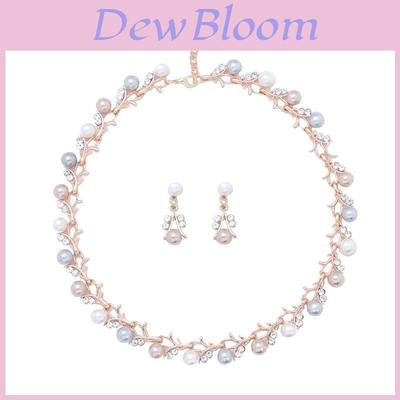 Vintage Artificial Pearl Necklace Earring Set With Alloy Pendants For Women