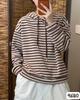 Women's Striped Hooded Long-Sleeve Warm T-Shirt - 2025 Winter Loose Fit Korean Casual Style Top