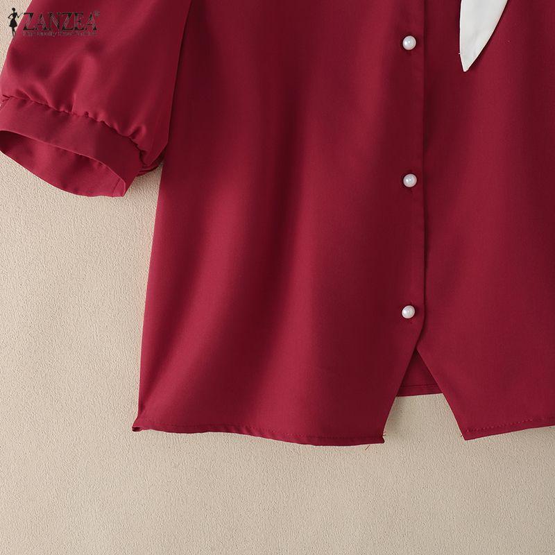 ZANZEA Women Casual Round Neck Summer Short Sleeve Blouse