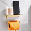 Toilet Paper Holder for Bathroom Solid Brass and Superior Hotel Style Tissue Roll Holder with Cell Phone Storage Gold Finish