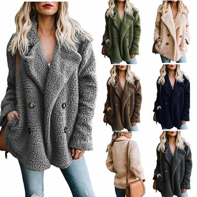 Autumn and Winter New Women's Plush Button Lapel Pocket Coat