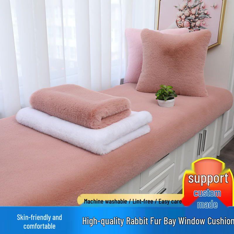 Custom Thick Faux Rabbit Fur Window Sill Mat: Short Plush Carpet for Bay Window, Balcony, Bedroom Sofa, & Seat Cushion