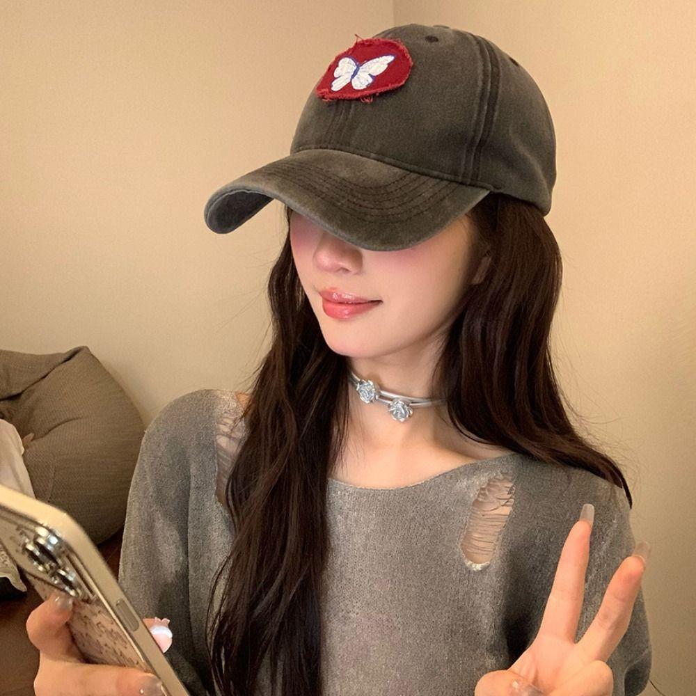 Butterfly Baseball Cap Embroidery Cartoon Peaked Cap Sunscreen Hat Baseball Hat  Sports